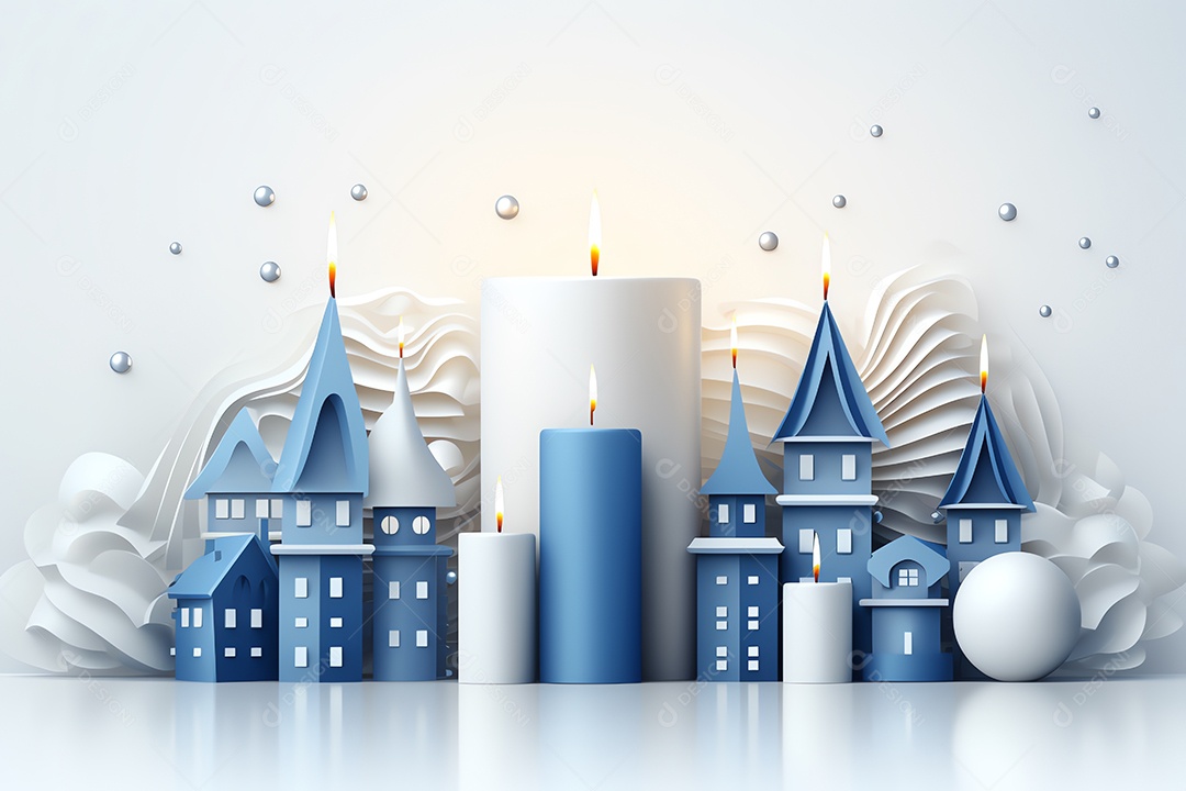 Feliz feriado de celebração de hanukkah, festival judaico de fundo de luzes para convite de cartão estilo mínimo