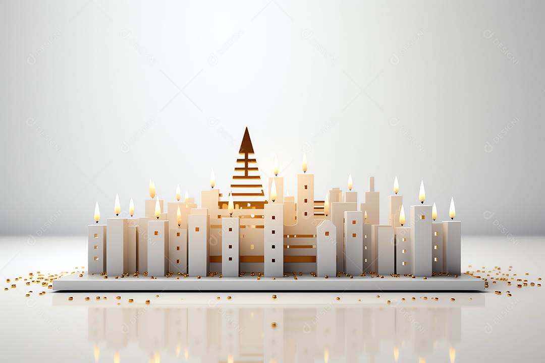 Feliz feriado de celebração de hanukkah, festival judaico de fundo de luzes para convite de cartão estilo mínimo