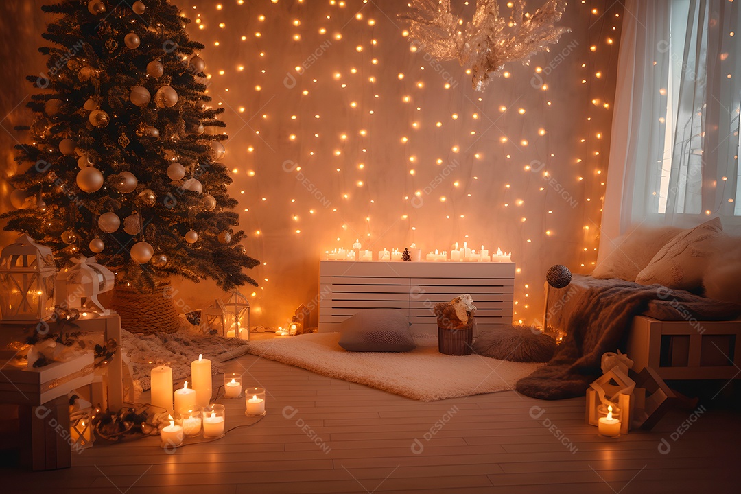 Sala de estar com decorações natalina