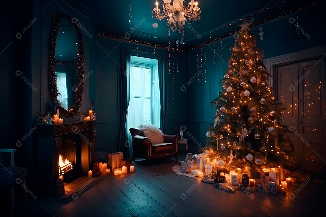 Sala de estar com decorações natalina