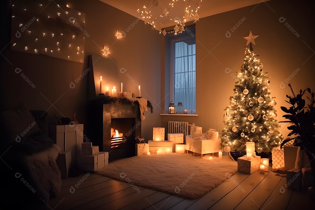 Sala de estar com decorações natalina