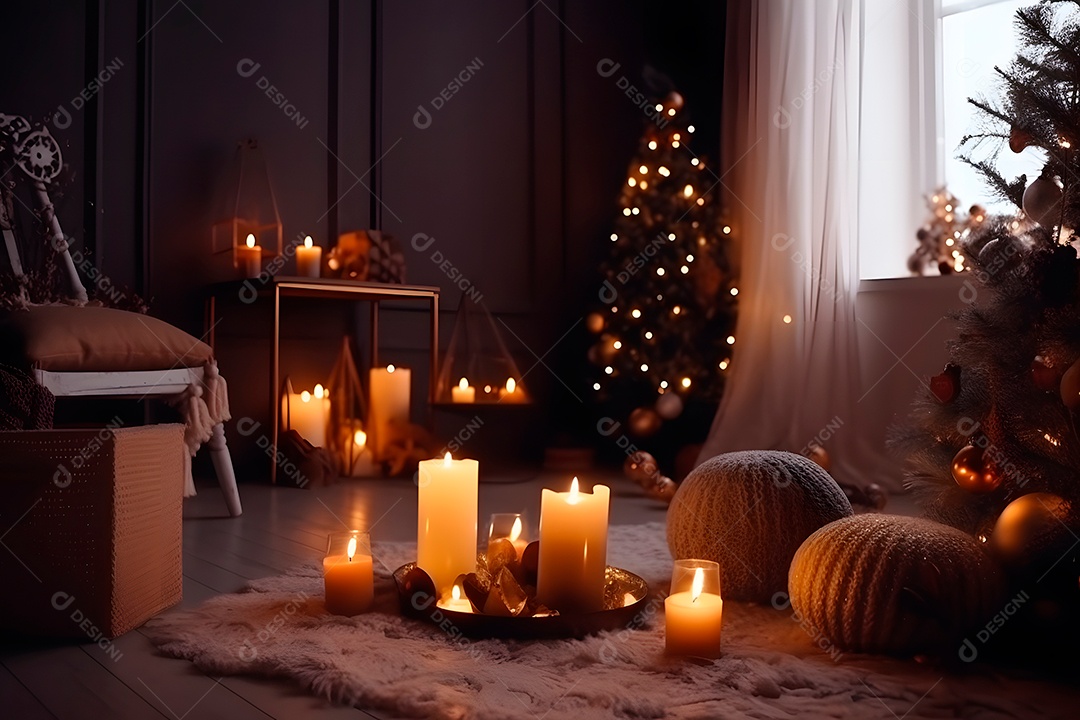 Sala de estar com decorações natalina