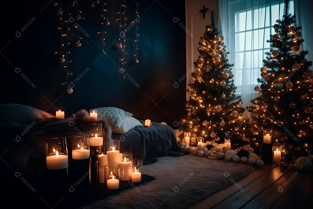 Sala de estar com decorações natalina