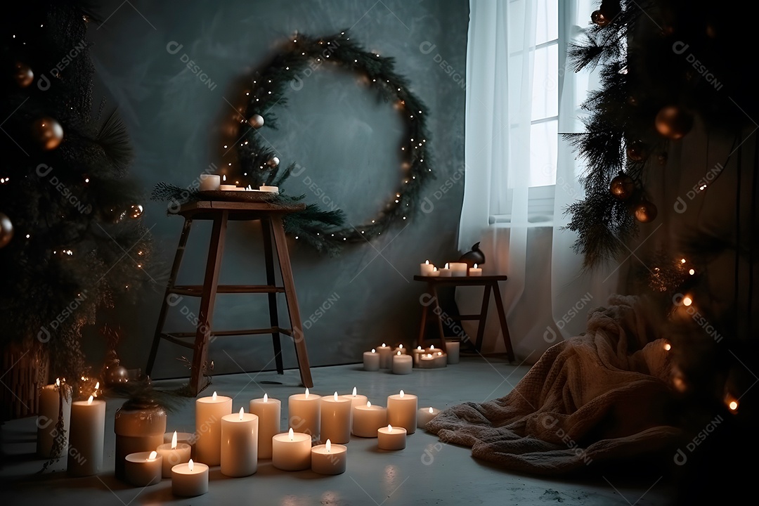 Sala de estar com decorações natalina