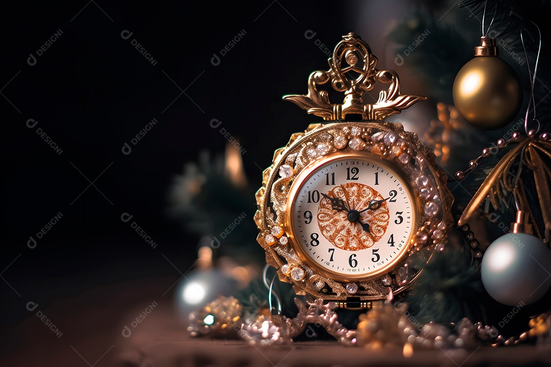 Relógio de bolso em fundo desfocado