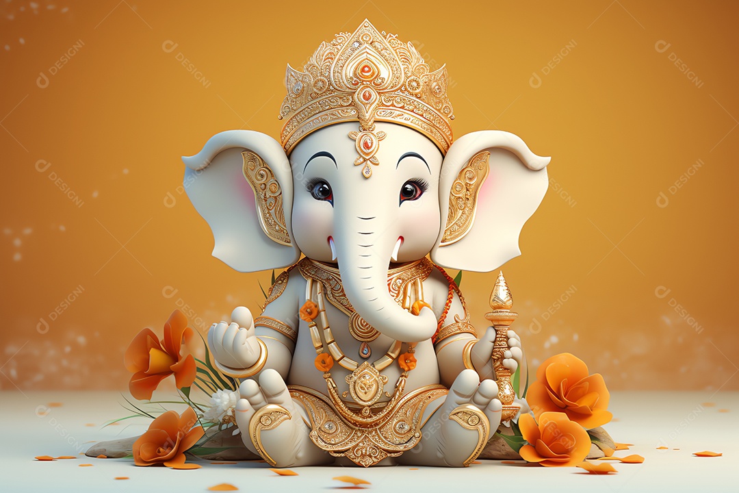 Adorável Ganesha uma ilustração mínima fofa, festival de saudações Happy Ganesh Chaturthi