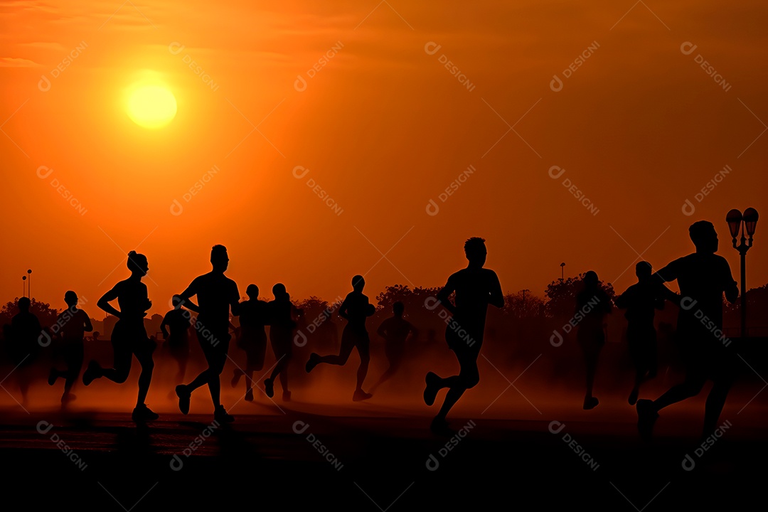 Silhueta de pessoas correndo em uma estrada