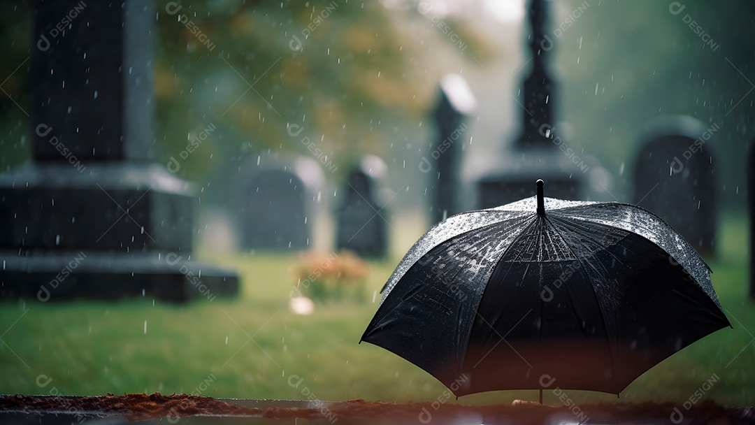 Flor encima de um túmulo sobre um cemitério ao fundo