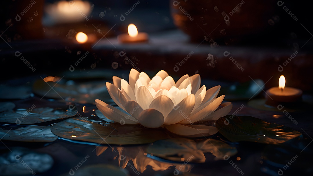 Ambiente zen - flor de lótus na superfície da água com efeito bokeh.