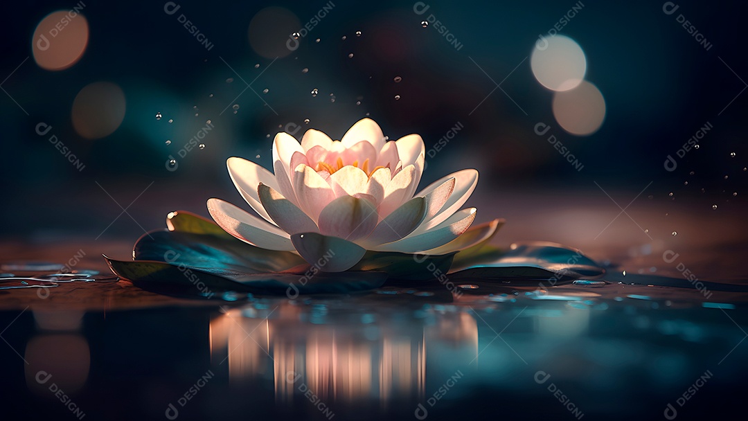 Ambiente zen - flor de lótus na superfície da água com efeito bokeh.