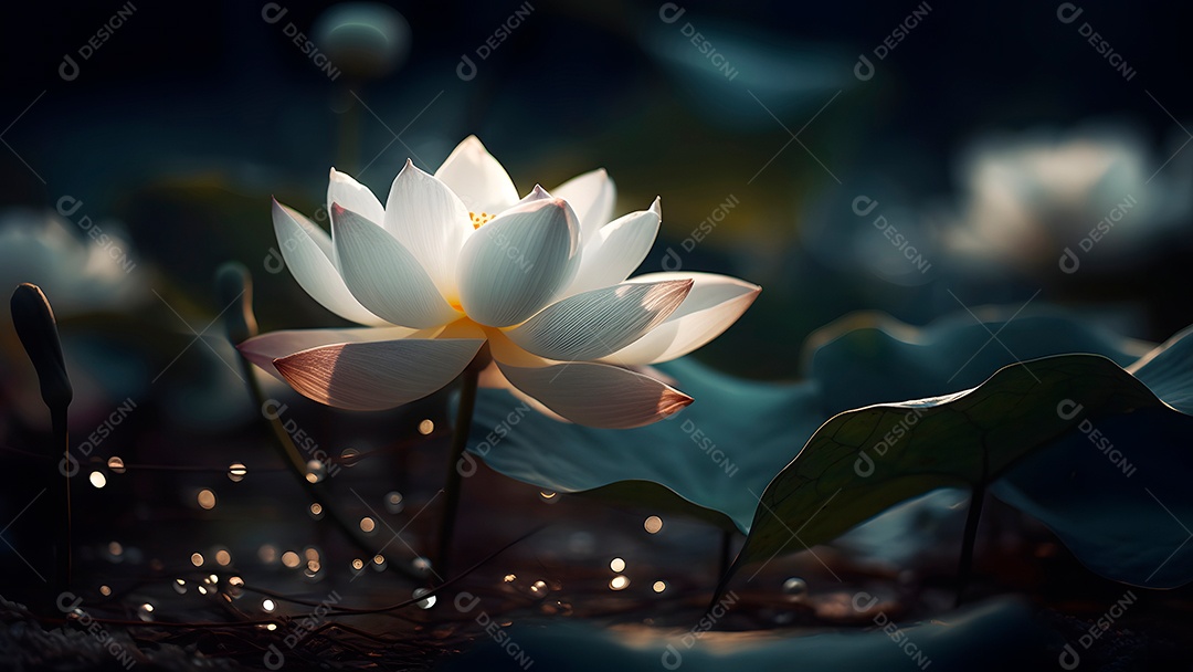 Ambiente zen - flor de lótus na superfície da água com efeito bokeh.