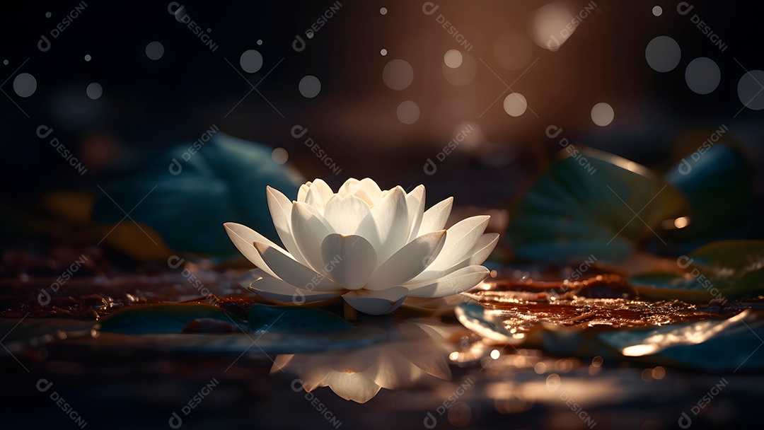 Ambiente zen - flor de lótus na superfície da água com efeito bokeh.