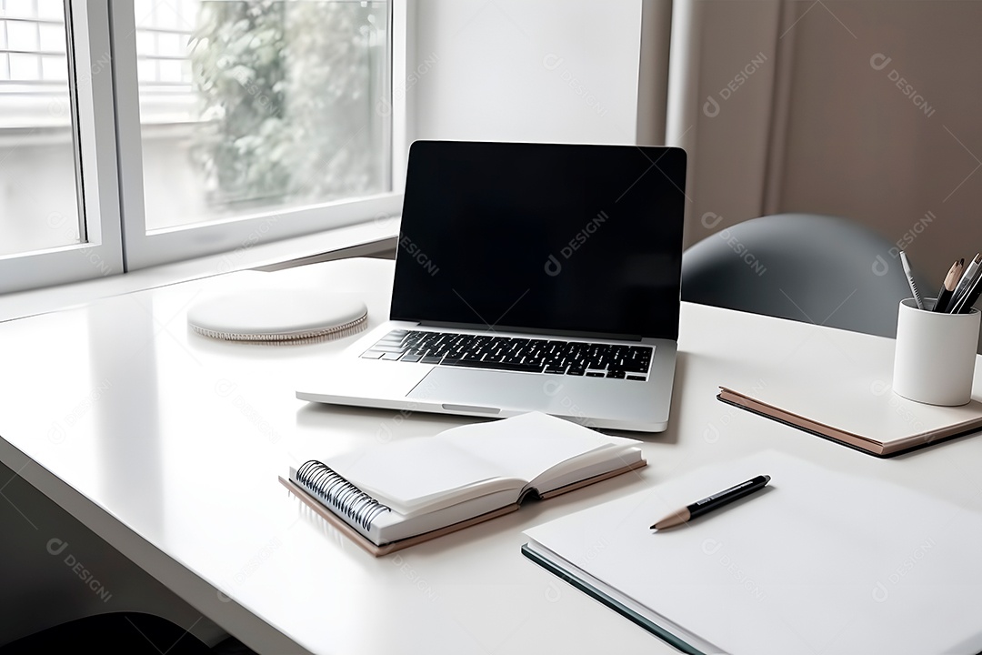 Laptop sobre a mesa de escritório em casa ou no escritório.
