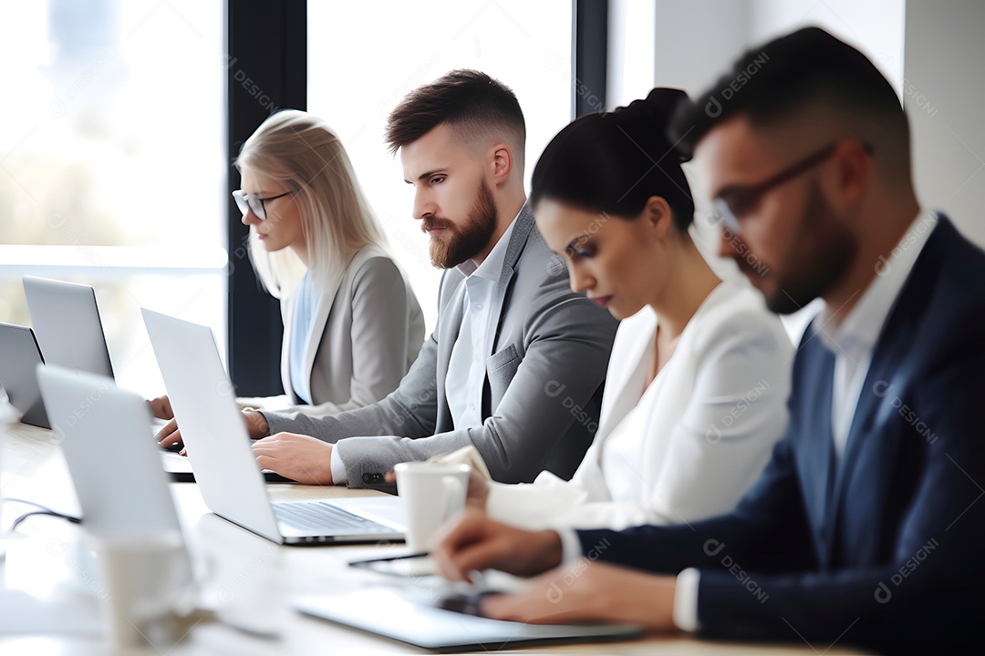 Pessoas de negócios usando laptop no escritório.
