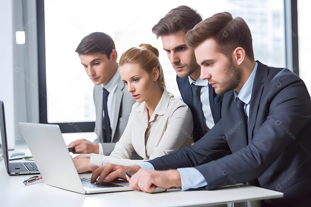 Pessoas de negócios usando laptop no escritório.