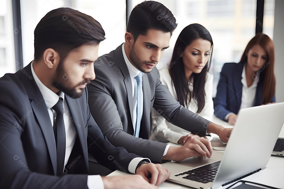 Pessoas de negócios usando laptop no escritório.
