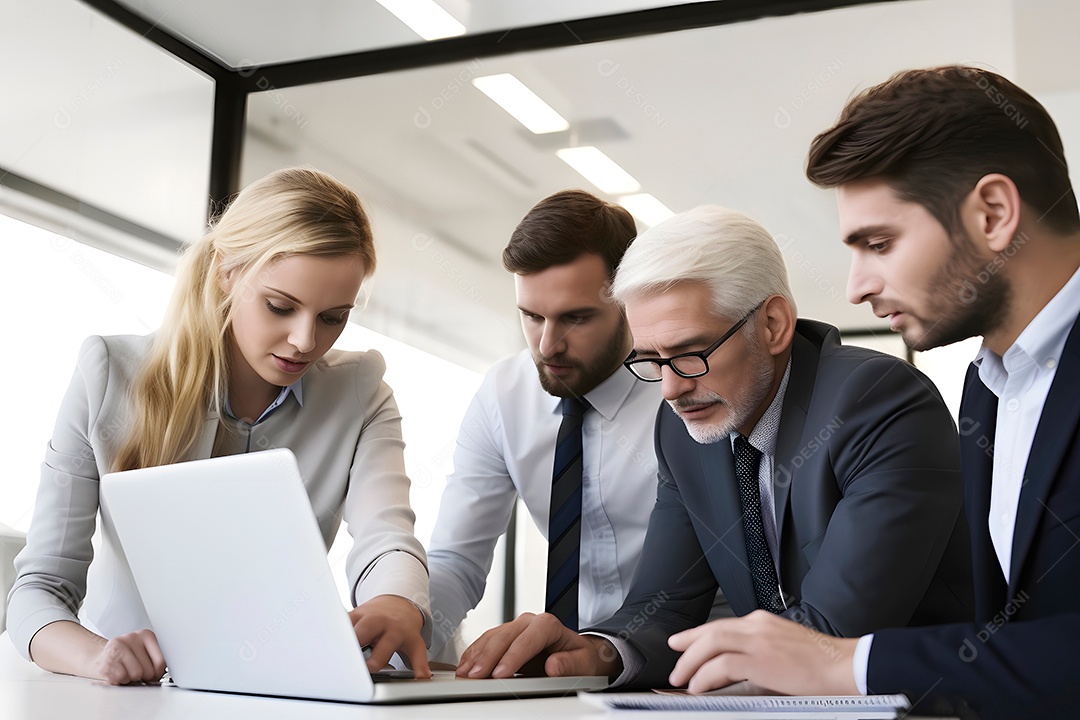 Pessoas de negócios usando laptop no escritório.