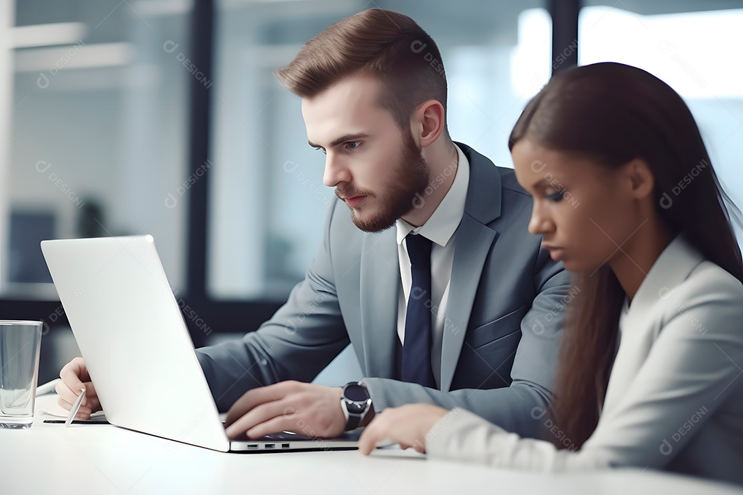 Pessoas de negócios usando laptop no escritório.