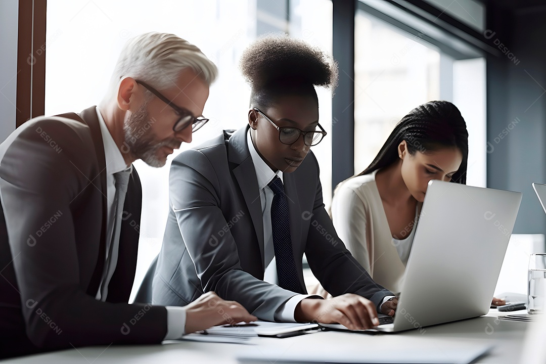 Pessoas de negócios usando laptop no escritório.