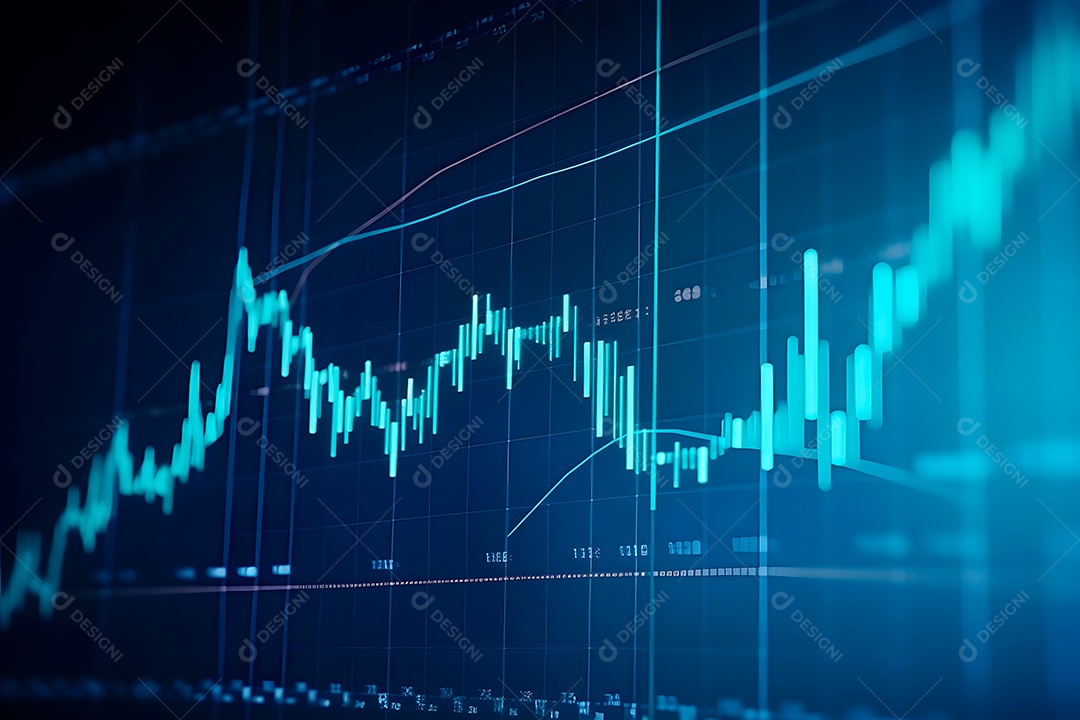 Gráfico financeiro com gráficos genéricos de velas de ativos voláteis.