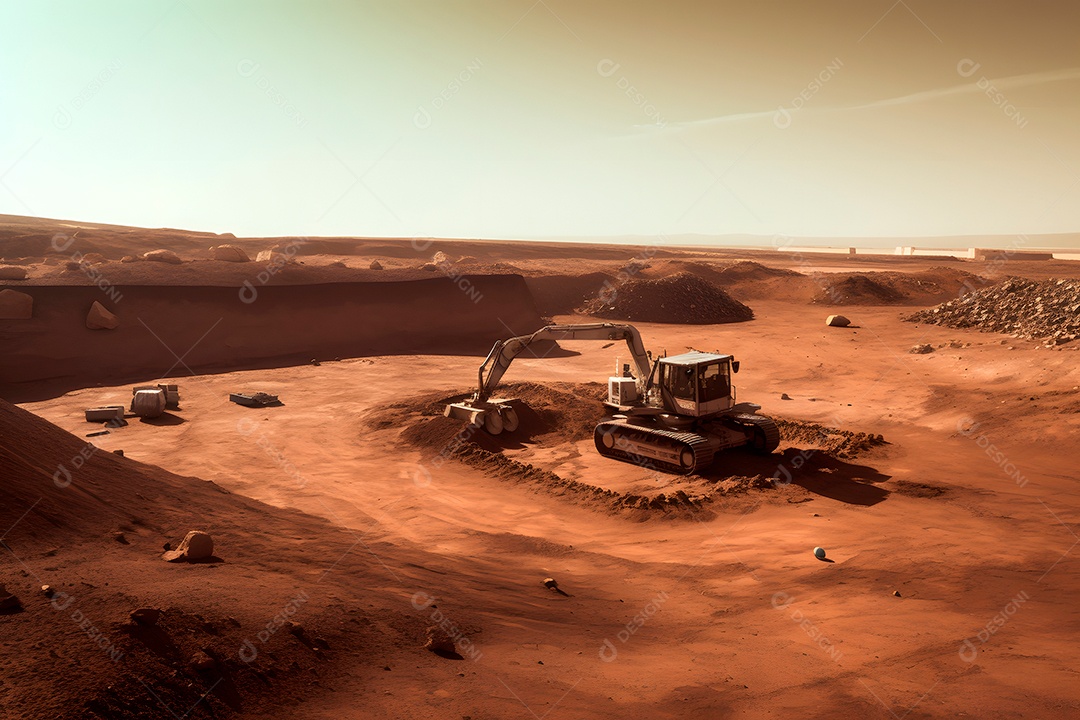 Canteiro de obras na superfície do planeta Marte.