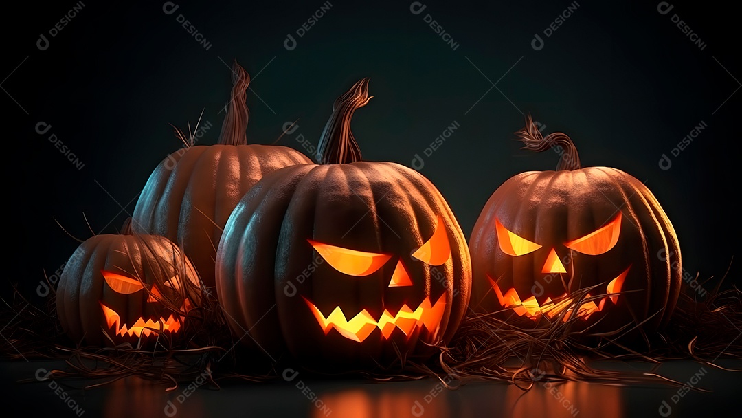 Cemitério misterioso de Halloween com uma grande lua laranja ou sol no céu