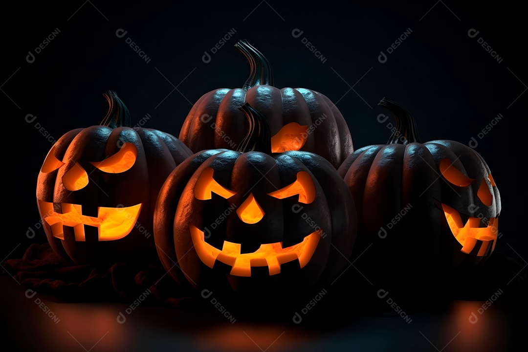 Cemitério misterioso de Halloween com uma grande lua laranja ou sol no céu