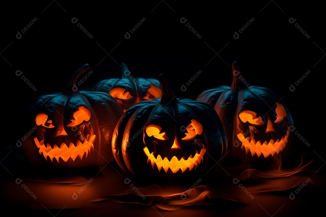 Cemitério misterioso de Halloween com uma grande lua laranja ou sol no céu