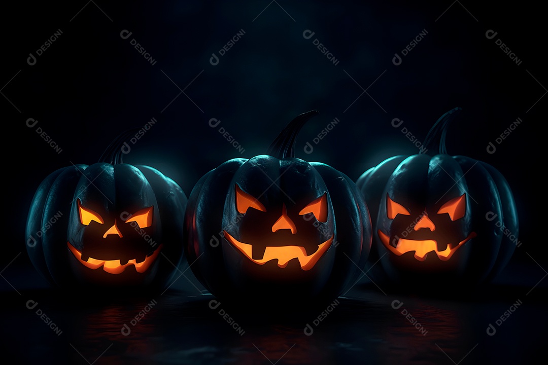 Cemitério misterioso de Halloween com uma grande lua laranja ou sol no céu