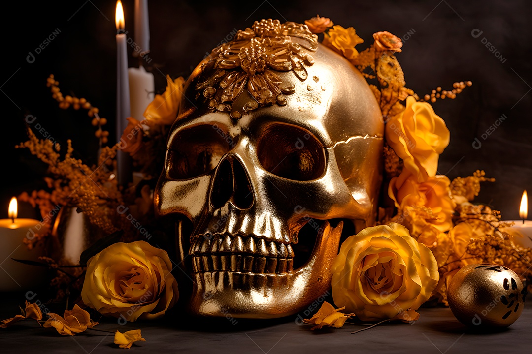 Remos brancos ornamentados com velas e flores para o Dia de los Muertos ou celebração do Dia dos Mortos