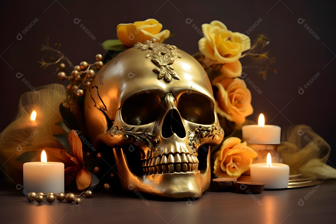 Remos brancos ornamentados com velas e flores para o Dia de los Muertos ou celebração do Dia dos Mortos