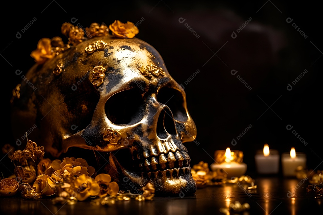 Remos brancos ornamentados com velas e flores para o Dia de los Muertos ou celebração do Dia dos Mortos