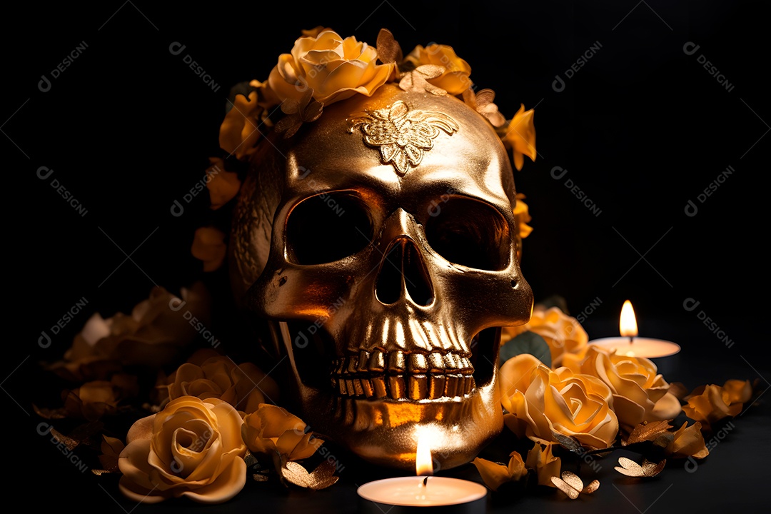 Remos brancos ornamentados com velas e flores para o Dia de los Muertos ou celebração do Dia dos Mortos