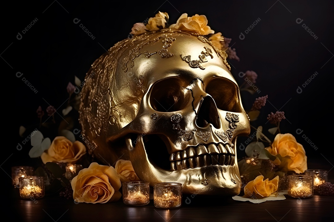 Remos brancos ornamentados com velas e flores para o Dia de los Muertos ou celebração do Dia dos MortosRemos brancos ornamentados com velas e flores para o Dia de los Muertos ou celebração do Dia dos Mortos