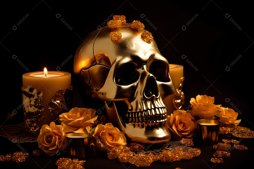 Remos brancos ornamentados com velas e flores para o Dia de los Muertos ou celebração do Dia dos Mortos