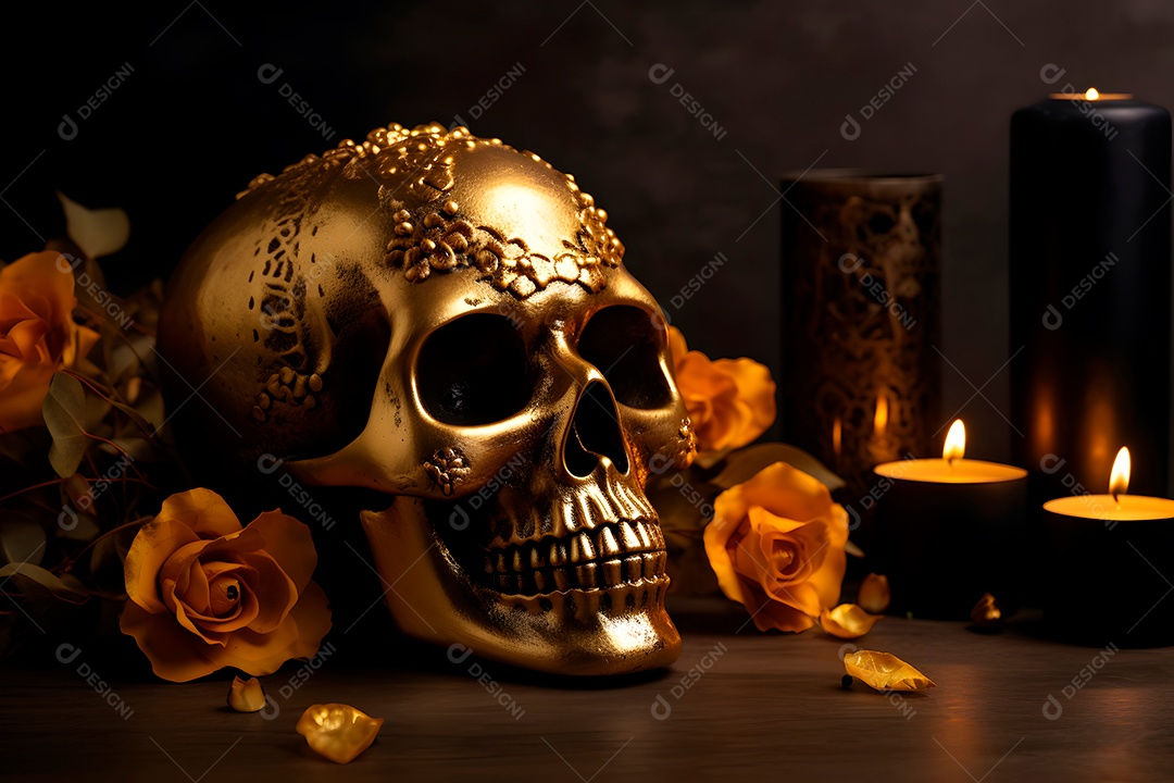 Remos brancos ornamentados com velas e flores para o Dia de los Muertos ou celebração do Dia dos Mortos