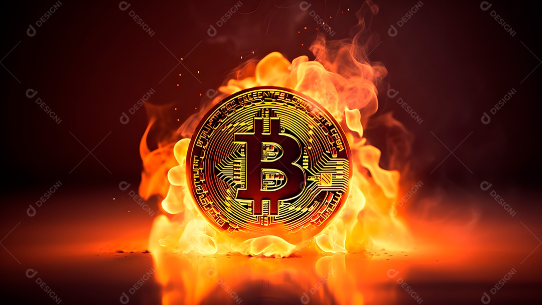 Criptomoeda bitcoin sobre fundo com fumaça