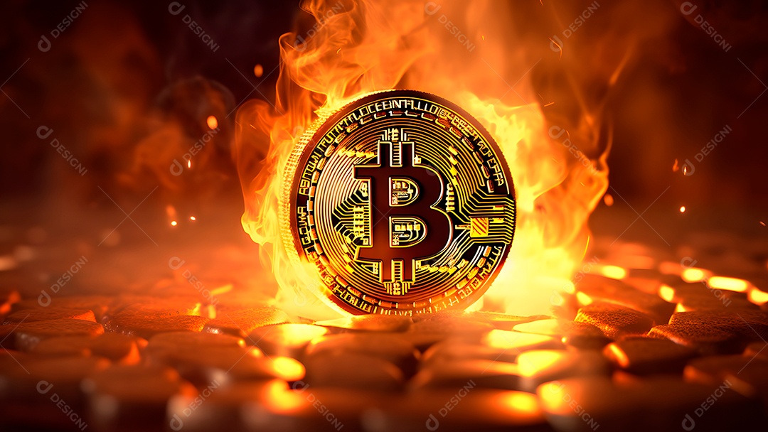 Criptomoeda bitcoin sobre fundo com fumaça