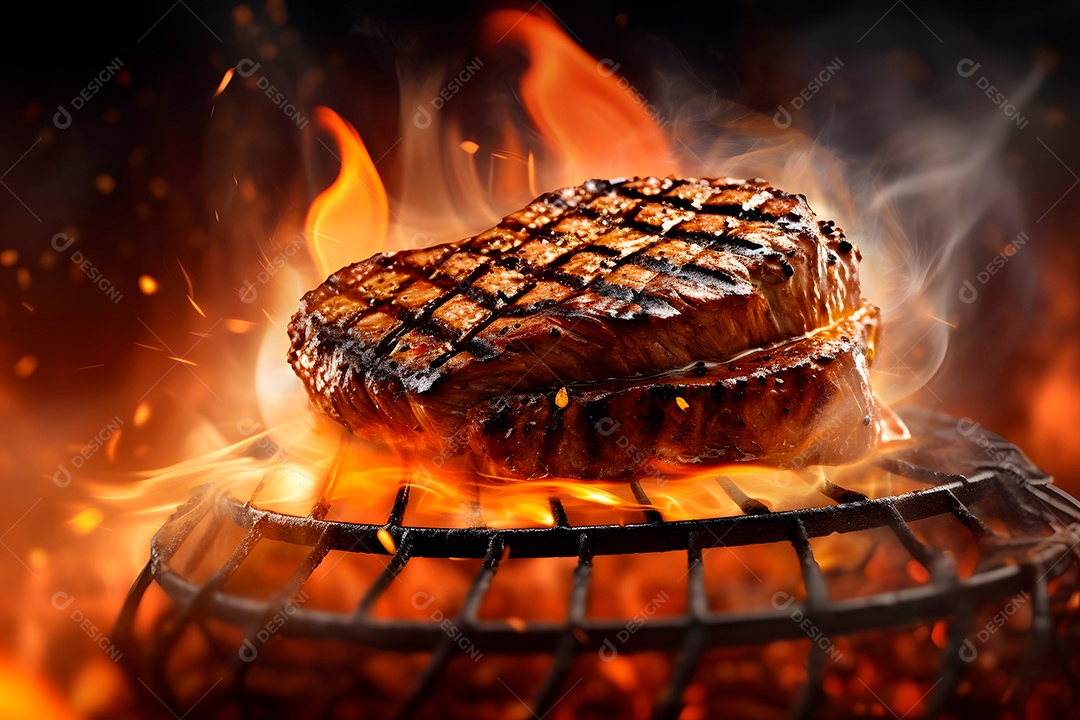 Carne saborosa sendo assada em uma grelha