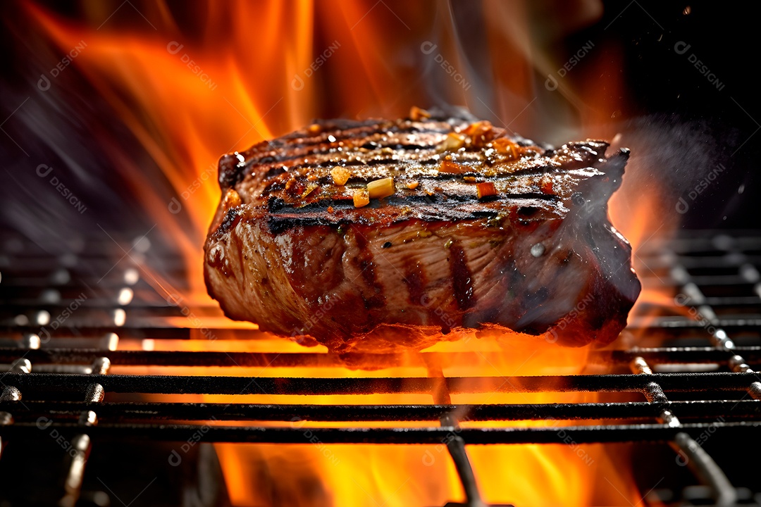 Carne saborosa sendo assada em uma grelha