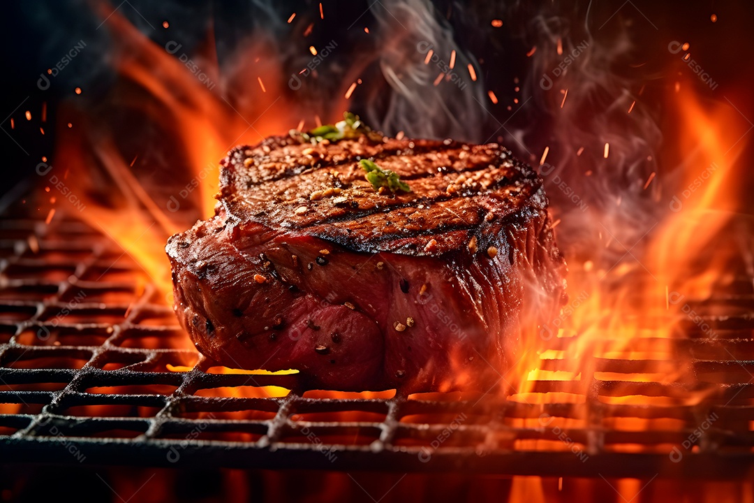 Carne saborosa sendo assada em uma grelha