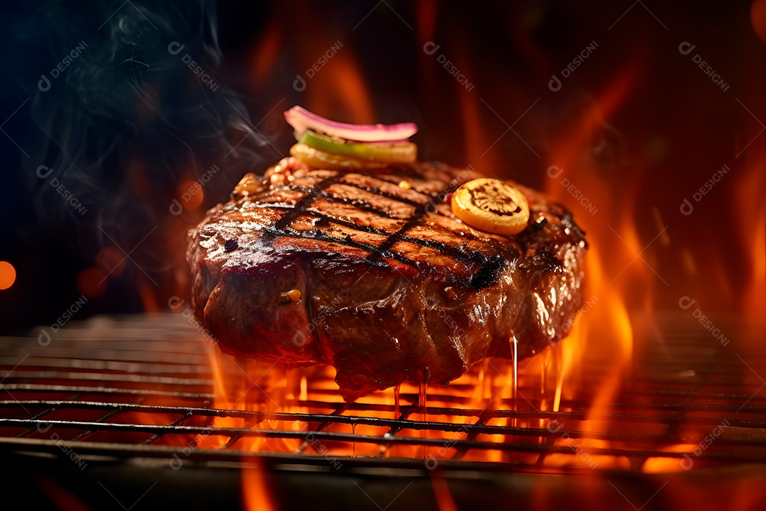 Carne saborosa sendo assada em uma grelha