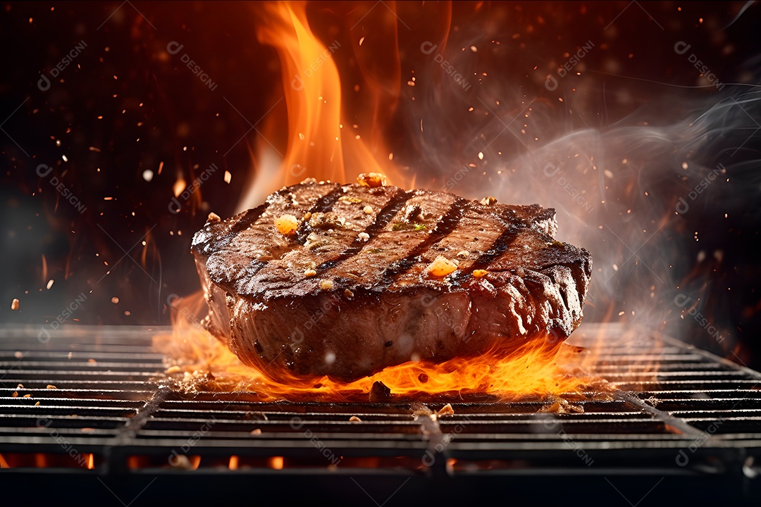 Carne saborosa sendo assada em uma grelha