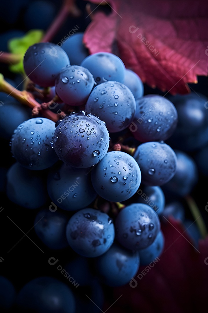closeup vista de uvas azuis, altamente detalhadas.