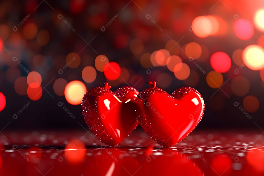 Fundo de cartão comemorativo do Dia dos Namorados com dois corações vermelhos