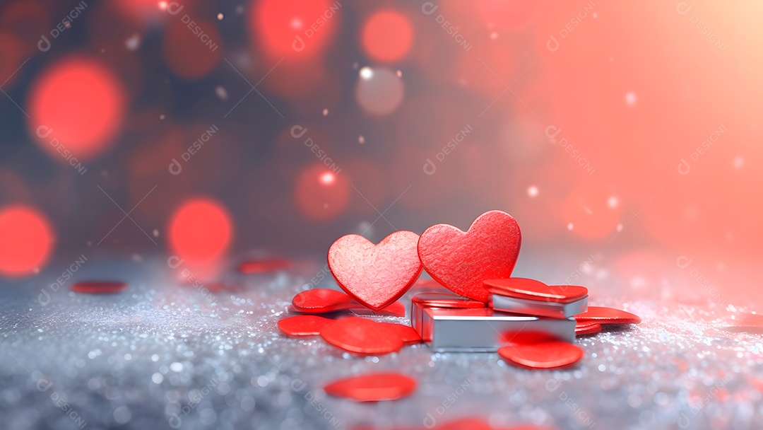 Fundo de cartão comemorativo do Dia dos Namorados com dois corações vermelhos