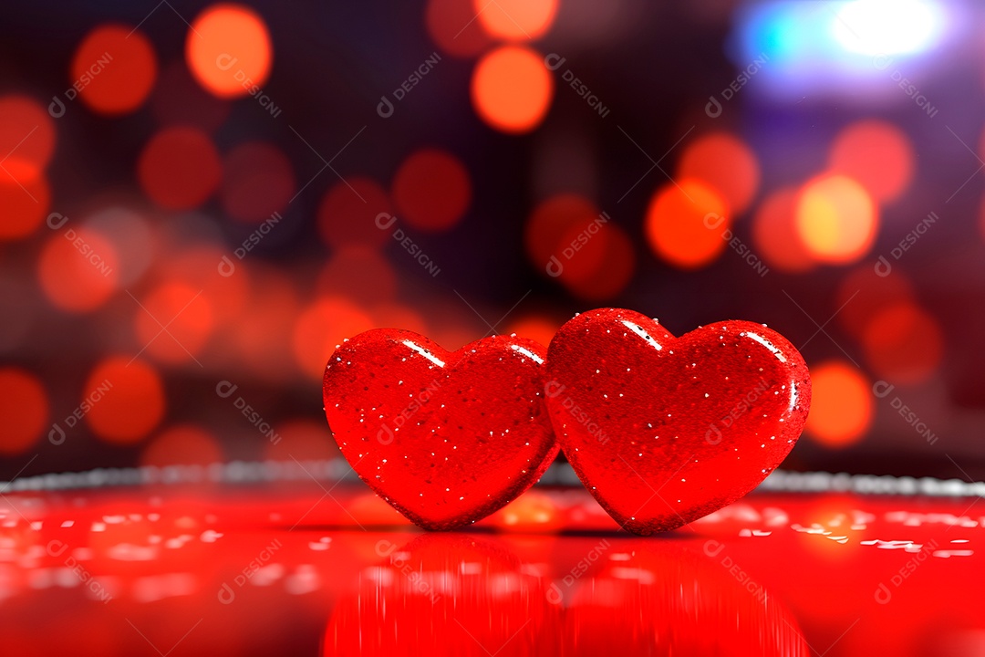 Fundo de cartão comemorativo do Dia dos Namorados com dois corações vermelhos