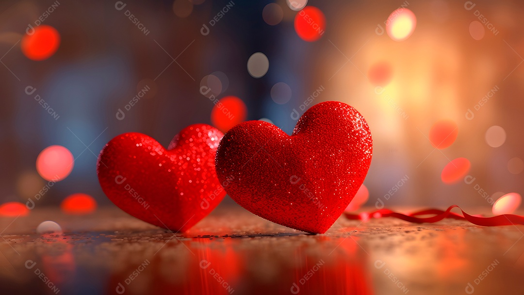 Fundo de cartão comemorativo do Dia dos Namorados com dois corações vermelhos