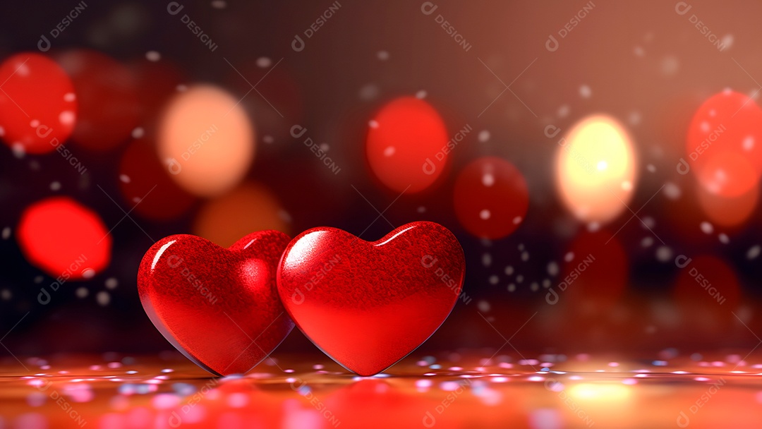 Fundo de cartão comemorativo do Dia dos Namorados com dois corações vermelhos