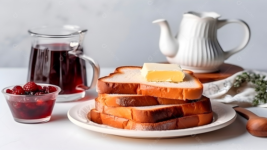 Mesa de café da manhã torrada com geleia em uma mesa